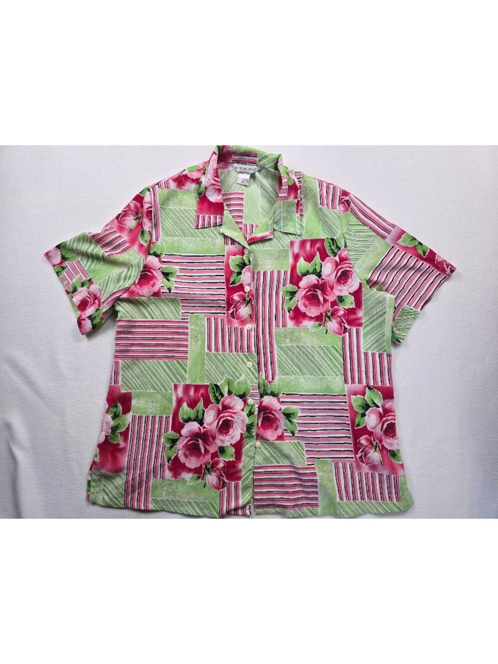 Allison Daley Womens 16 XL Floral Button-Down Short Sleeve Shirt Pink